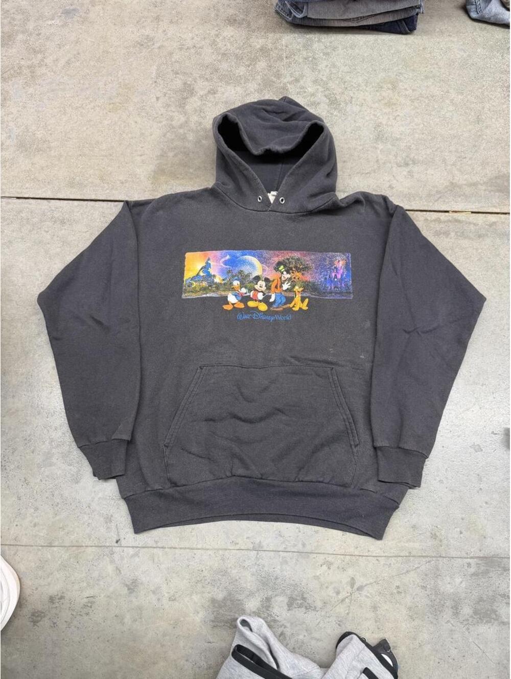 vintage walt disney world mickey mouse faded black hoodie size large